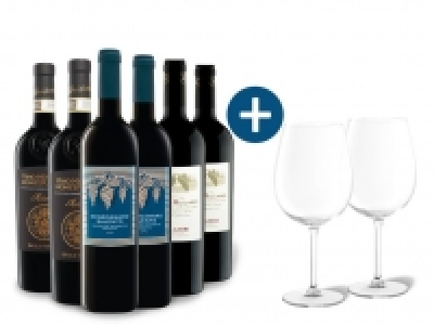 6 x 0,75-l-Flasche Weinpaket Italienische Weine mit 2er Rotwein-Gläser 54.99 €