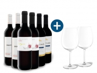 Lidl  6 x 0,75-l-Flasche Weinpaket Entdecker Rot mit 2er Rotwein-Gläserset L