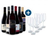 Lidl  6 x 0,75-l-Flasche Weinpaket Rote Vielfalt mit 6er Rotwein-Gläserset E