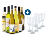 Lidl  6 x 0,75-l-Flasche Weinpaket Weiße Vielfalt mit 6er Weißwein-Gläserset