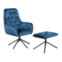 Roller  Sessel - blau - Samt - mit Hocker