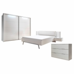 4-teiliges Schlafzimmer-Set - wei&szlig; - mit Beleuchtung