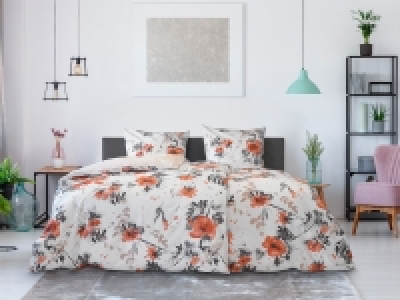 Lidl Dobnig Dobnig Mako-Satin Bettwäsche »Blumen apricot«, Wendedesign, mit Reißve