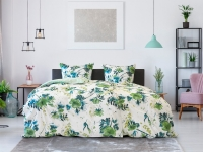 Lidl Dobnig Dobnig Mako-Satin Bettwäsche »Blumen grün«, Wendedesign, mit Reißversc