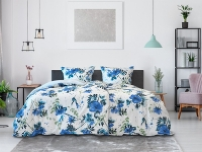 Lidl Dobnig Dobnig Mako-Satin Bettwäsche »Blumen blau«, Wendedesign, mit Reißversc